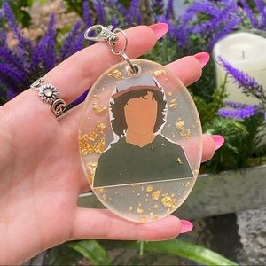 Stranger Things Dustin Henderson Cartoon with Gold Flakes Keychain Bag Charm